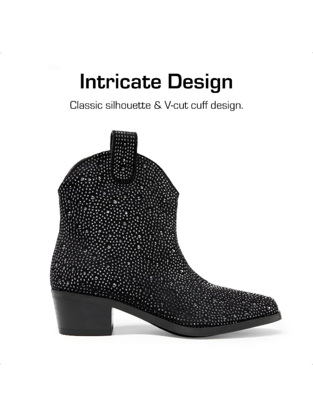 Women's Black Rhinestone Halloween Size Zipper Non-Slip Cowgirl Sparkle Boots